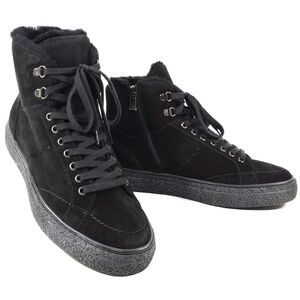 ALBERTO CICCIOLI 🇮🇹 MEN'S BLACK SUEDE COMFORT LAMB FUR WINTER BOOTIE